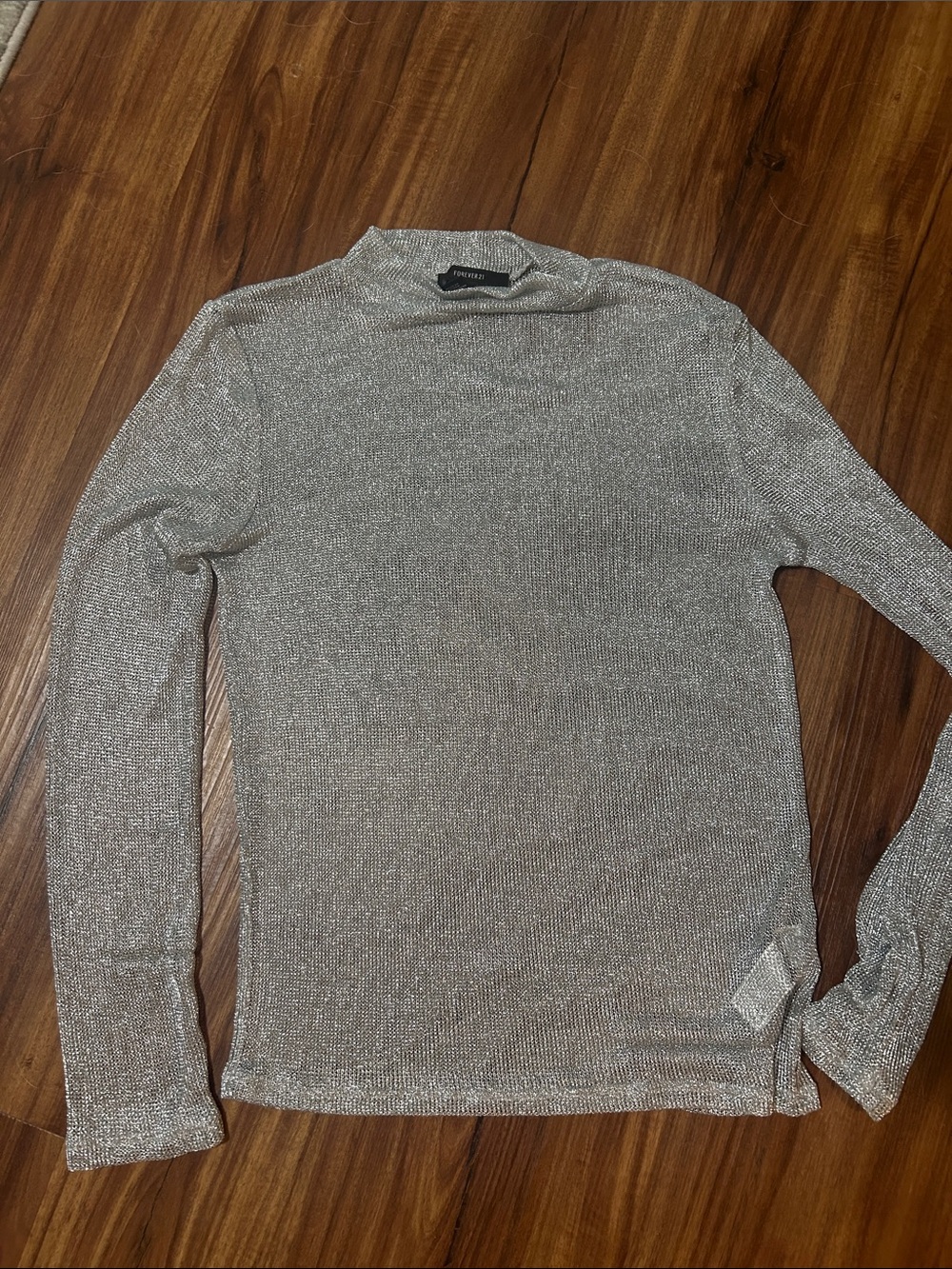 Forever 21 Silver Metallic Long-Sleeve Tee